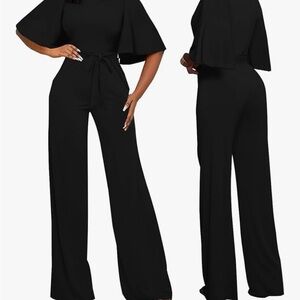 Wide-Leg Black Jumpsuit with Tie Waist, size small